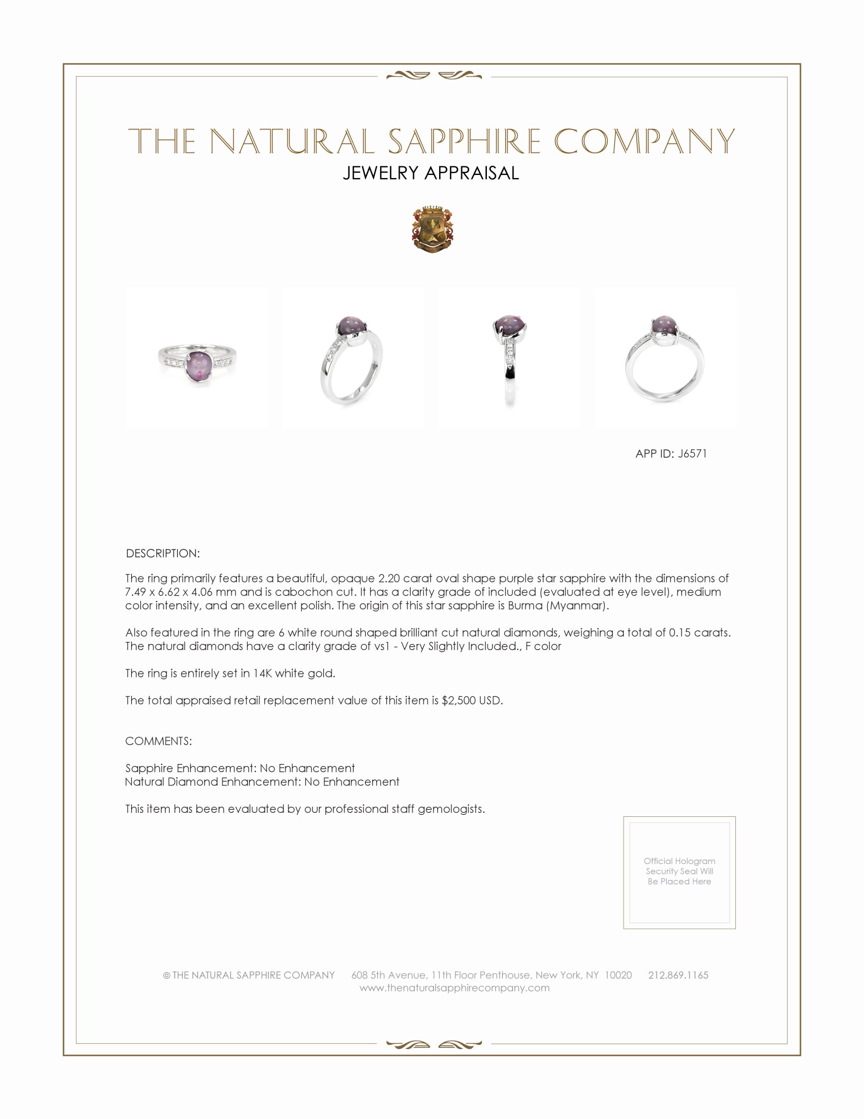 2.20 Ct. Purple Sapphire and Natural Diamond Pave Ring, 14K White Gold