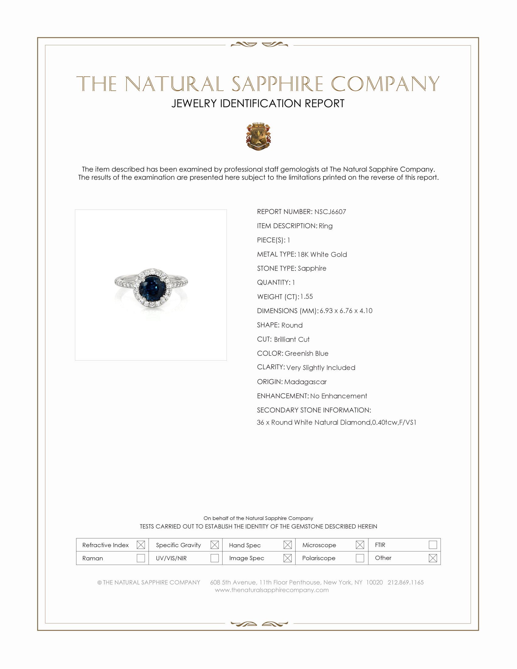 1.55 Ct. Greenish Blue Sapphire and Natural Diamond Pave Ring, 18K White Gold