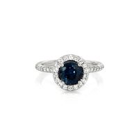 1.55 Ct. Greenish Blue Sapphire and Natural Diamond Pave Ring, 18K White Gold Video