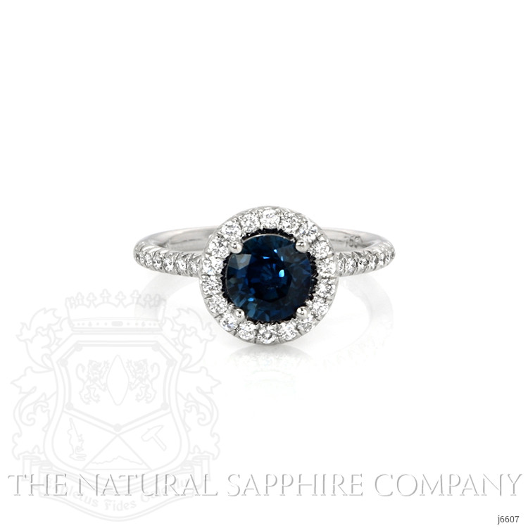 1.55 Ct. Greenish Blue Sapphire and Natural Diamond Pave Ring, 18K White Gold