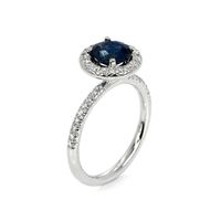 1.55 Ct. Greenish Blue Sapphire and Natural Diamond Pave Ring, 18K White Gold Image