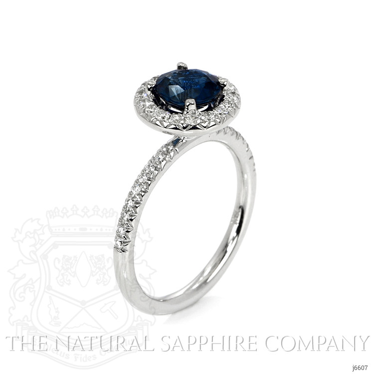 1.55 Ct. Greenish Blue Sapphire and Natural Diamond Pave Ring, 18K White Gold