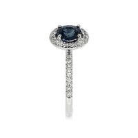 1.55 Ct. Greenish Blue Sapphire and Natural Diamond Pave Ring, 18K White Gold Image