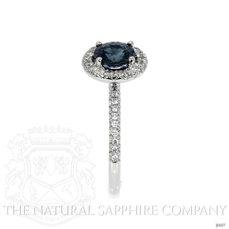 1.55 Ct. Greenish Blue Sapphire and Natural Diamond Pave Ring, 18K White Gold
