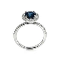 1.55 Ct. Greenish Blue Sapphire and Natural Diamond Pave Ring, 18K White Gold Image