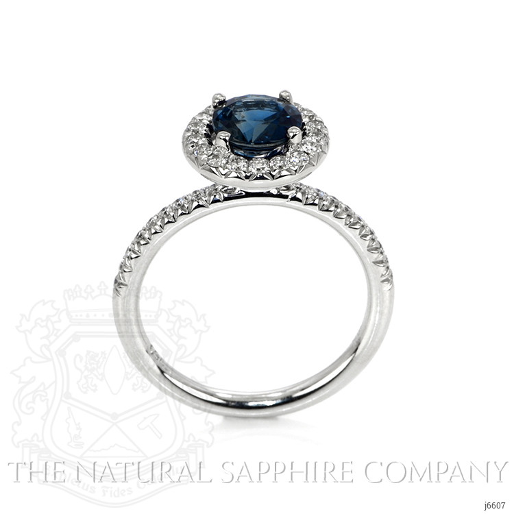 1.55 Ct. Greenish Blue Sapphire and Natural Diamond Pave Ring, 18K White Gold