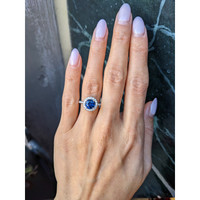 1.55 Ct. Greenish Blue Sapphire and Natural Diamond Pave Ring, 18K White Gold Life Style