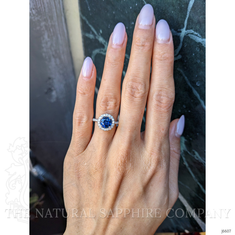 1.55 Ct. Greenish Blue Sapphire and Natural Diamond Pave Ring, 18K White Gold