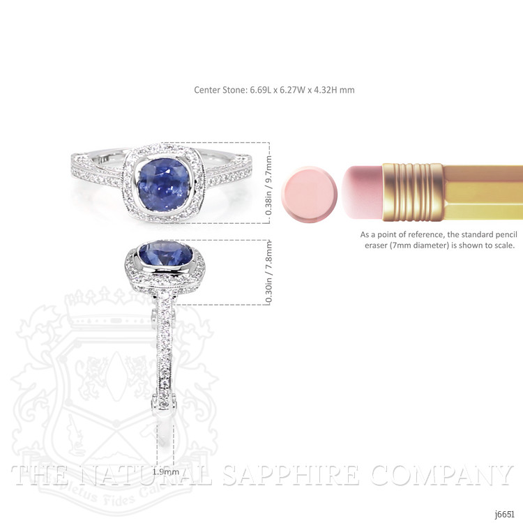 1.55 Ct. Blue Sapphire and Natural Diamond Antique Style Ring, 14K White Gold
