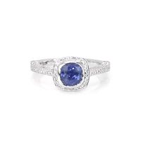1.55 Ct. Blue Sapphire and Natural Diamond Antique Style Ring, 14K White Gold Video