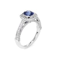 1.55 Ct. Blue Sapphire and Natural Diamond Antique Style Ring, 14K White Gold Image
