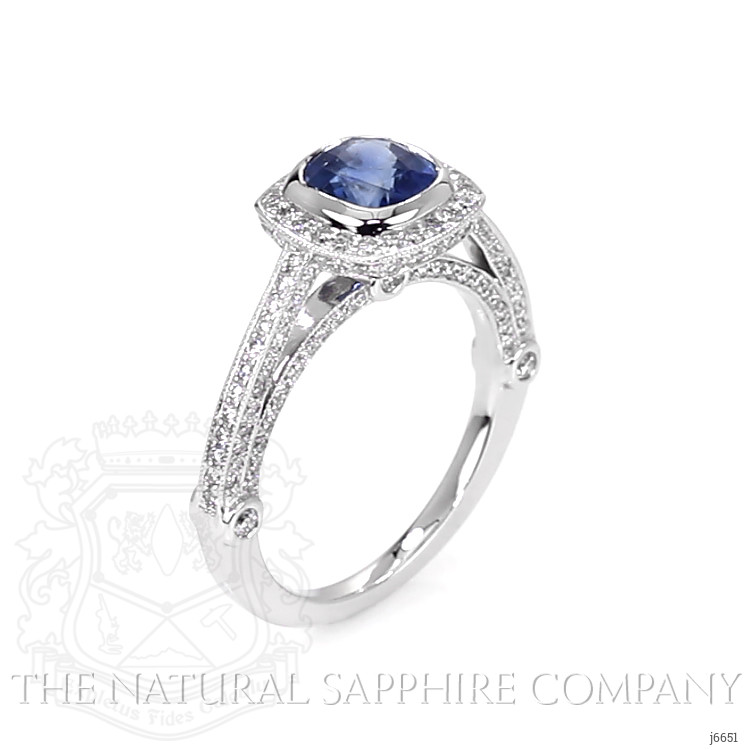 1.55 Ct. Blue Sapphire and Natural Diamond Antique Style Ring, 14K White Gold
