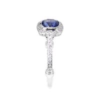 1.55 Ct. Blue Sapphire and Natural Diamond Antique Style Ring, 14K White Gold Image