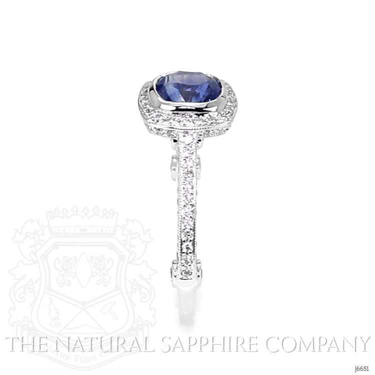 1.55 Ct. Blue Sapphire and Natural Diamond Antique Style Ring, 14K White Gold