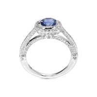 1.55 Ct. Blue Sapphire and Natural Diamond Antique Style Ring, 14K White Gold Image