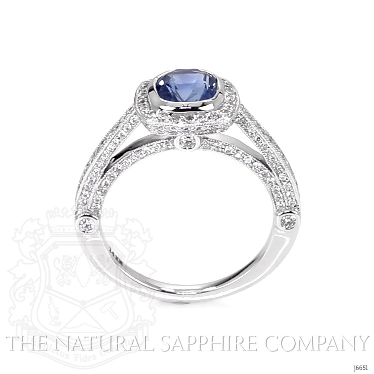 1.55 Ct. Blue Sapphire and Natural Diamond Antique Style Ring, 14K White Gold