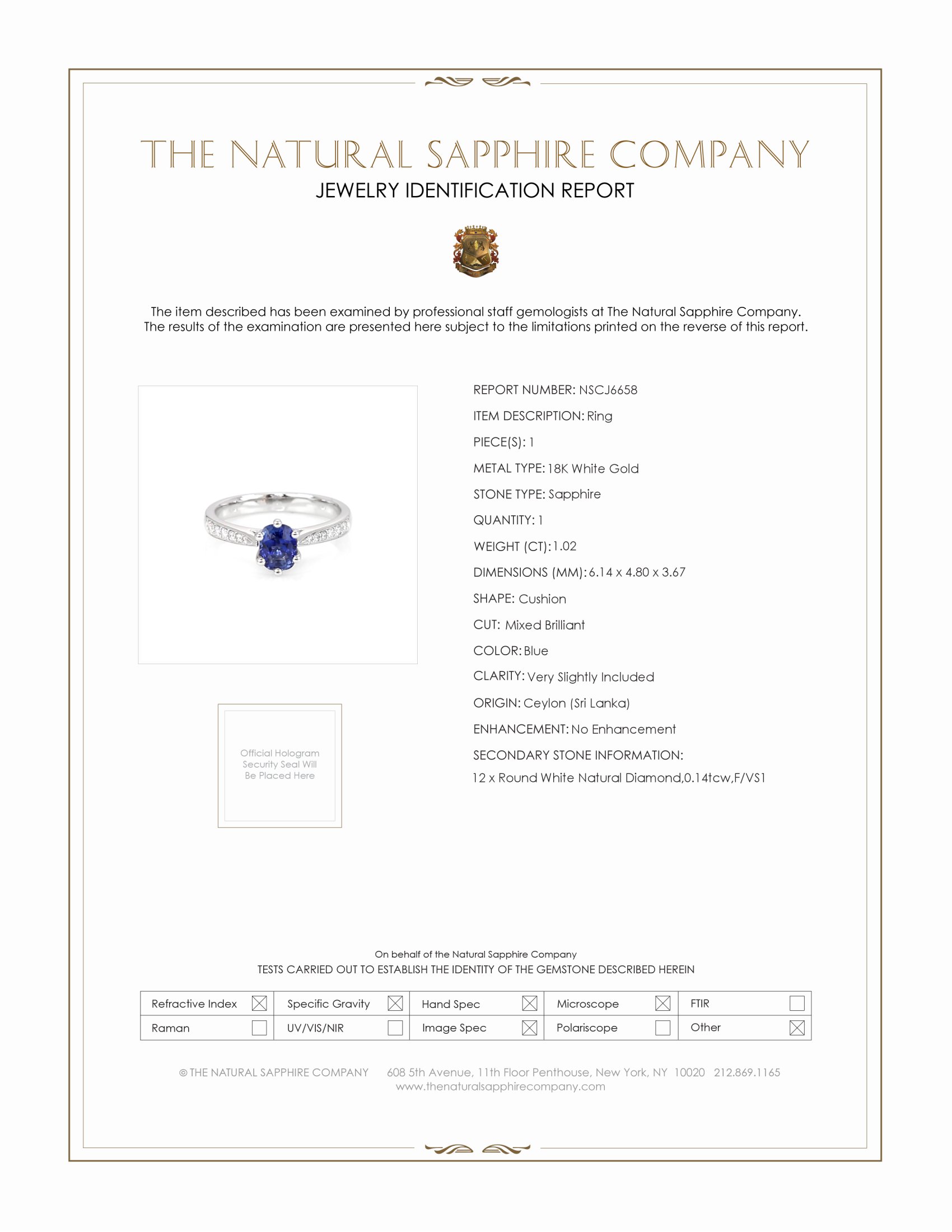 1.02 Ct. Blue Sapphire and Natural Diamond Antique Style Ring, 18K White Gold