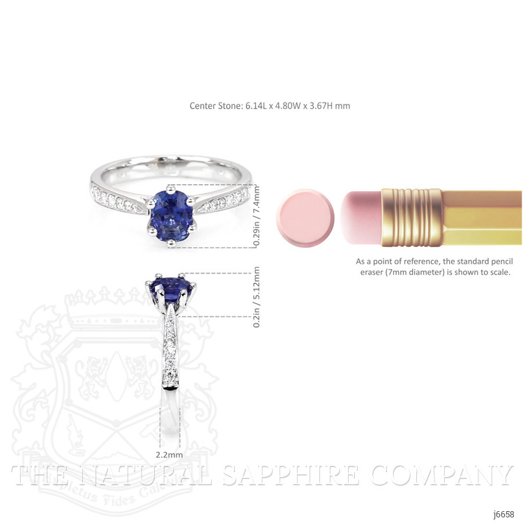 1.02 Ct. Blue Sapphire and Natural Diamond Antique Style Ring, 18K White Gold