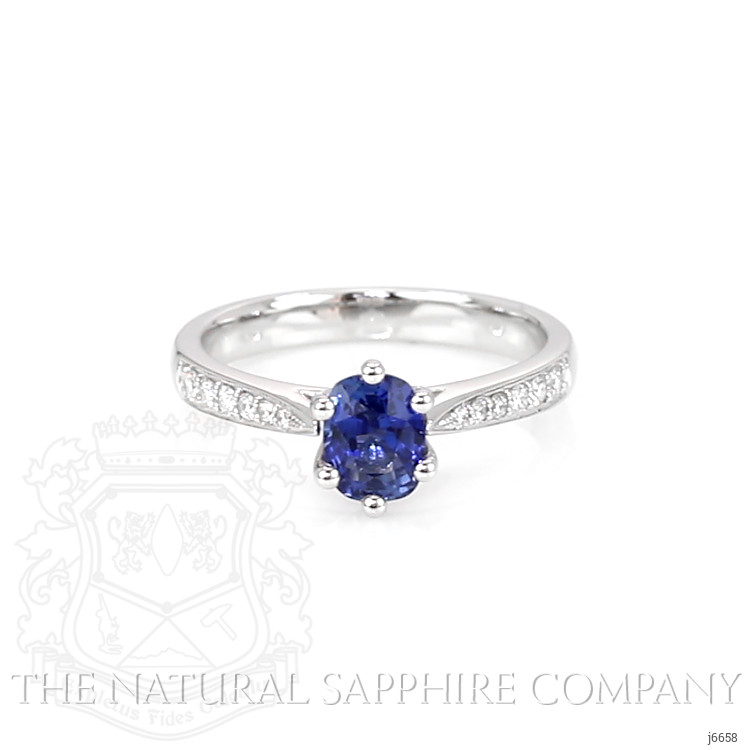 1.02 Ct. Blue Sapphire and Natural Diamond Antique Style Ring, 18K White Gold