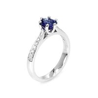 1.02 Ct. Blue Sapphire and Natural Diamond Antique Style Ring, 18K White Gold Image