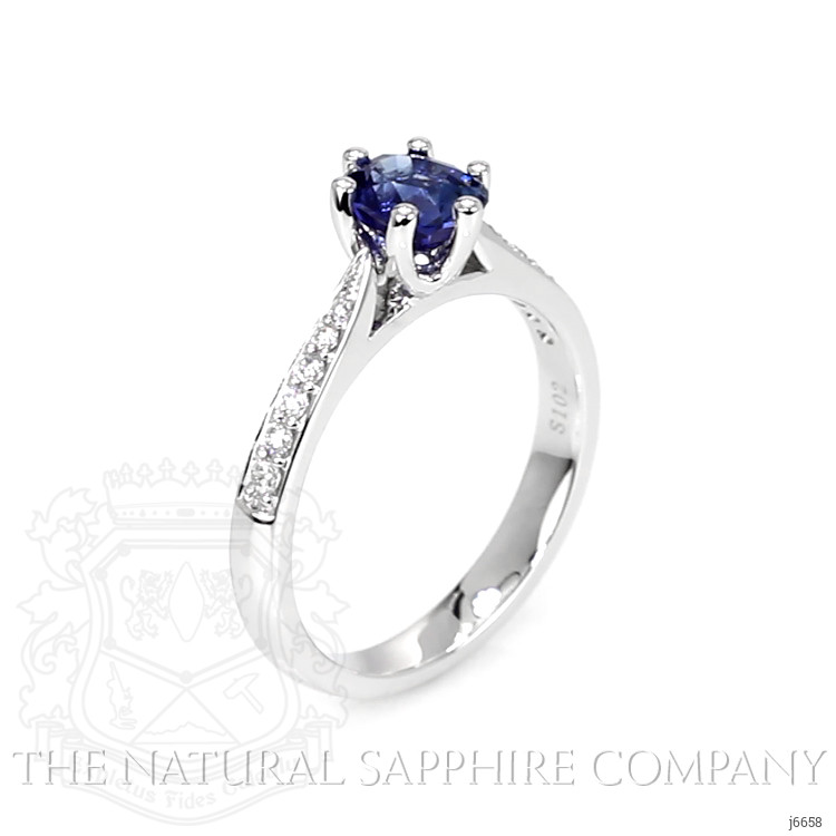 1.02 Ct. Blue Sapphire and Natural Diamond Antique Style Ring, 18K White Gold