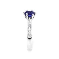 1.02 Ct. Blue Sapphire and Natural Diamond Antique Style Ring, 18K White Gold Image
