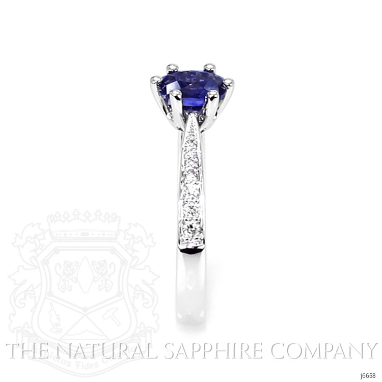 1.02 Ct. Blue Sapphire and Natural Diamond Antique Style Ring, 18K White Gold