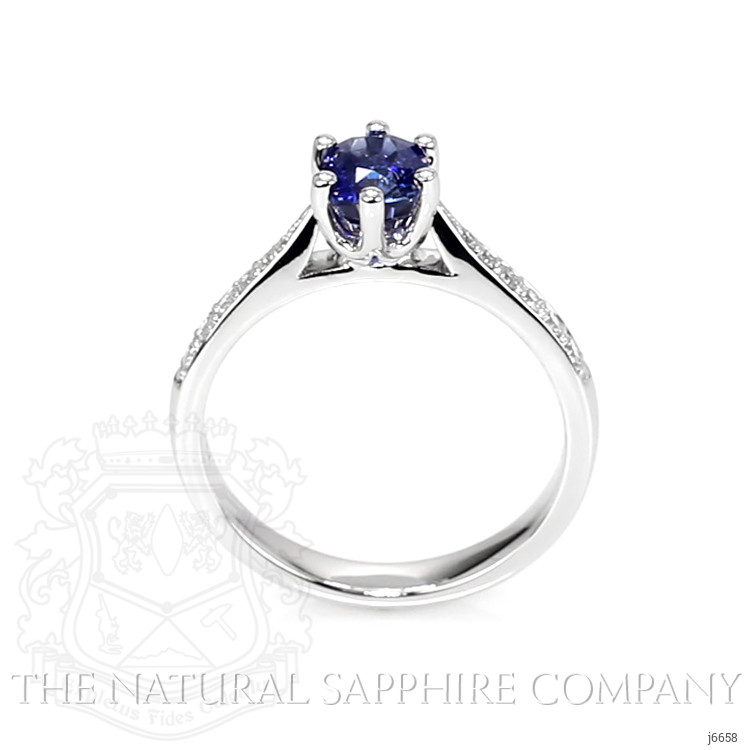 1.02 Ct. Blue Sapphire and Natural Diamond Antique Style Ring, 18K White Gold