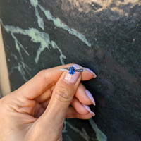 1.02 Ct. Blue Sapphire and Natural Diamond Antique Style Ring, 18K White Gold Life Style
