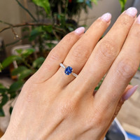 1.02 Ct. Blue Sapphire and Natural Diamond Antique Style Ring, 18K White Gold Life Style
