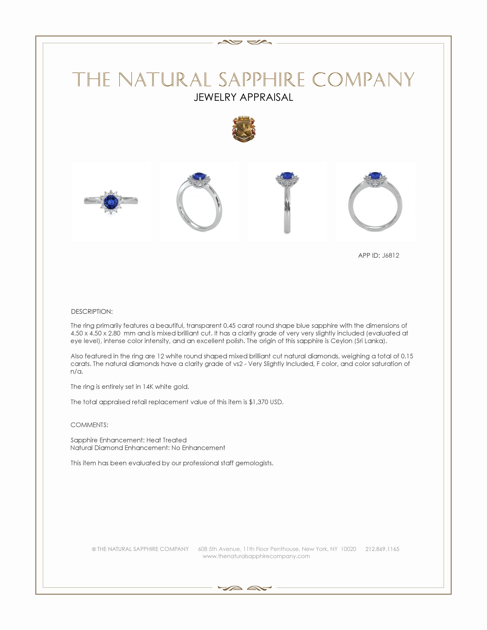 0.45 Ct. Blue Sapphire and Natural Diamond Halo Ring, 14K White Gold