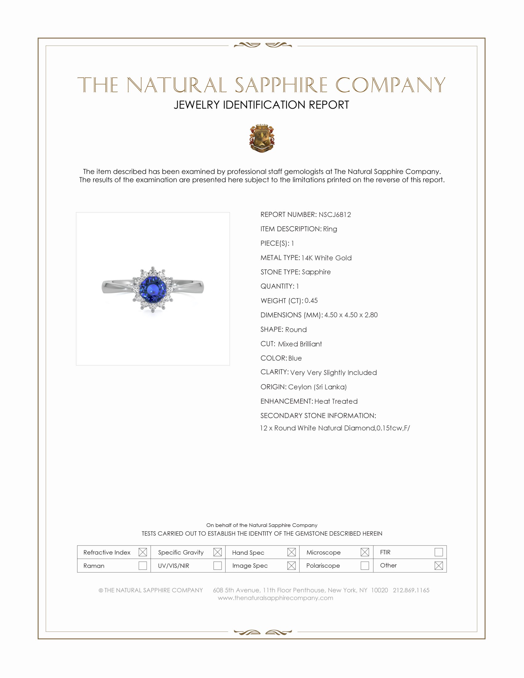 0.45 Ct. Blue Sapphire and Natural Diamond Halo Ring, 14K White Gold