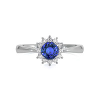 0.45 Ct. Blue Sapphire and Natural Diamond Halo Ring, 14K White Gold Video