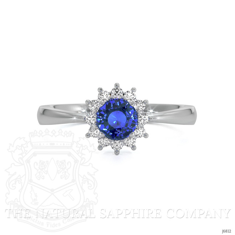 0.45 Ct. Blue Sapphire and Natural Diamond Halo Ring, 14K White Gold