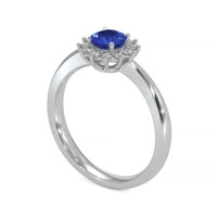 0.45 Ct. Blue Sapphire and Natural Diamond Halo Ring, 14K White Gold Image