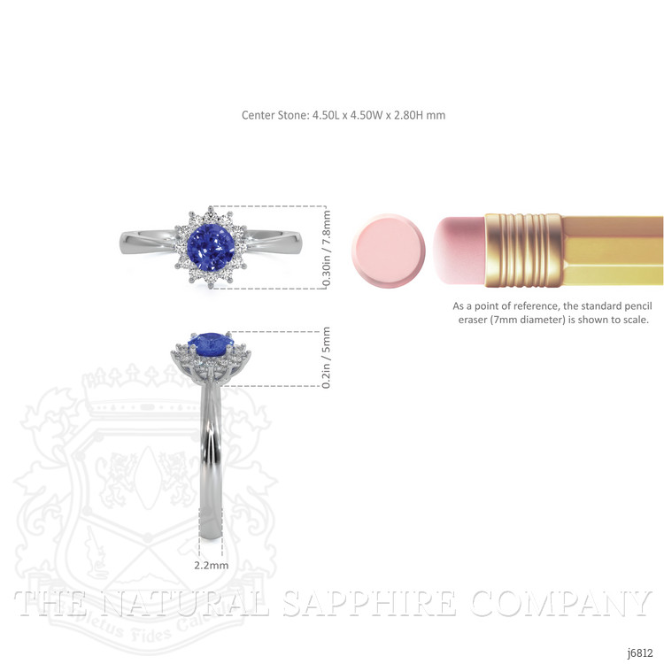 0.45 Ct. Blue Sapphire and Natural Diamond Halo Ring, 14K White Gold