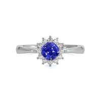 0.45 Ct. Blue Sapphire and Natural Diamond Halo Ring, 14K White Gold Video
