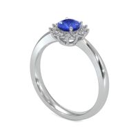 0.45 Ct. Blue Sapphire and Natural Diamond Halo Ring, 14K White Gold Image