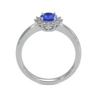 0.45 Ct. Blue Sapphire and Natural Diamond Halo Ring, 14K White Gold Image