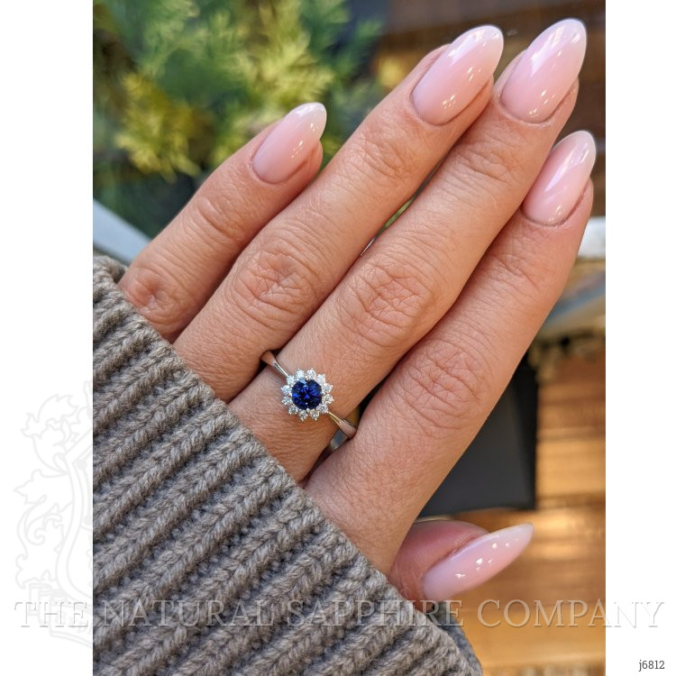 0.45 Ct. Blue Sapphire and Natural Diamond Halo Ring, 14K White Gold