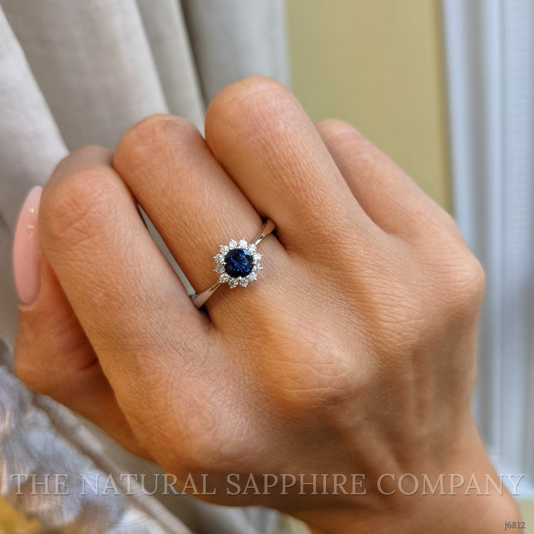 0.45 Ct. Blue Sapphire and Natural Diamond Halo Ring, 14K White Gold