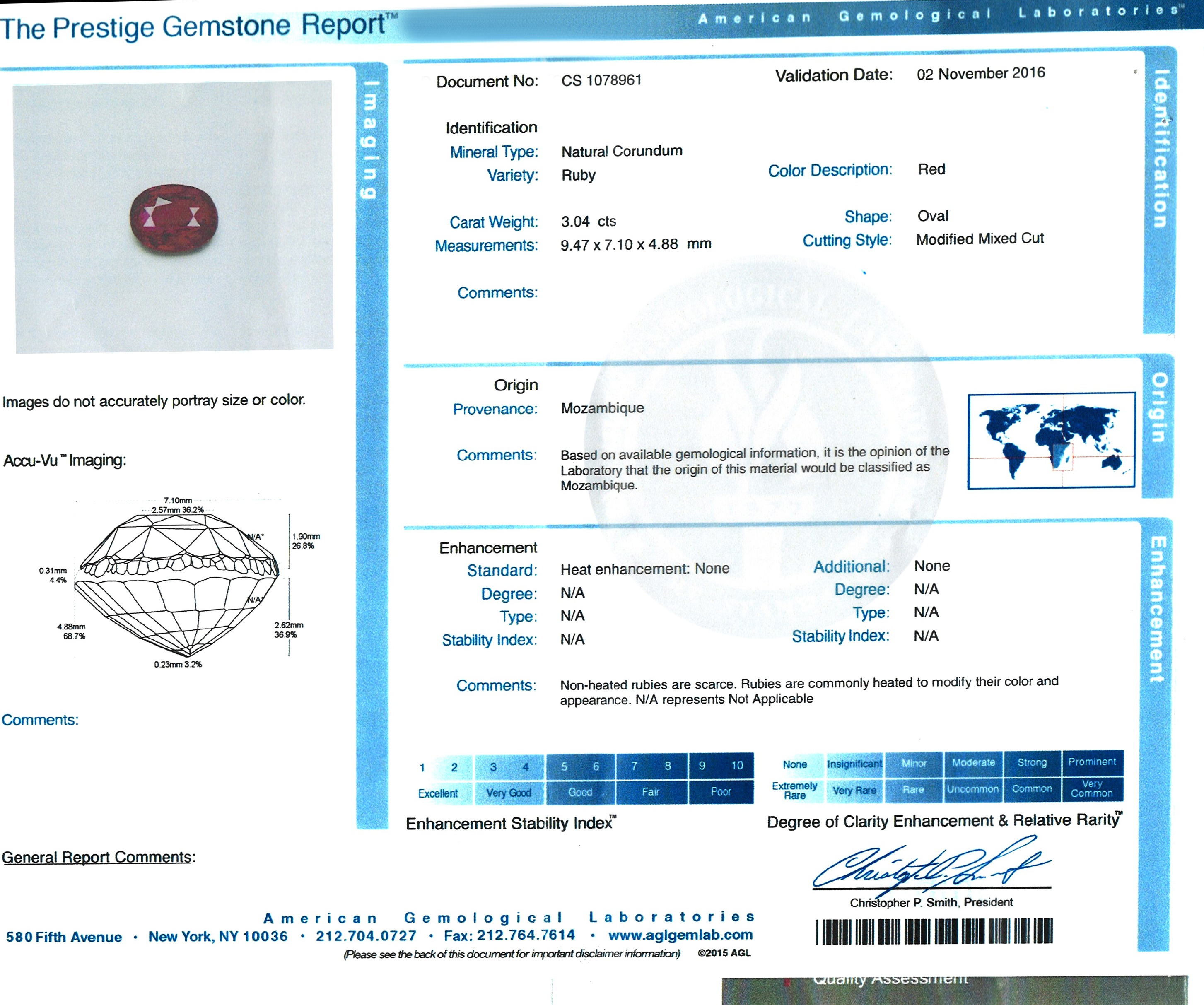 3.04 Ct. Ruby and Natural Diamond Three Stone Ring, Platinum 950