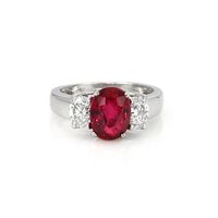 3.04 Ct. Ruby and Natural Diamond Three Stone Ring, Platinum 950 Video