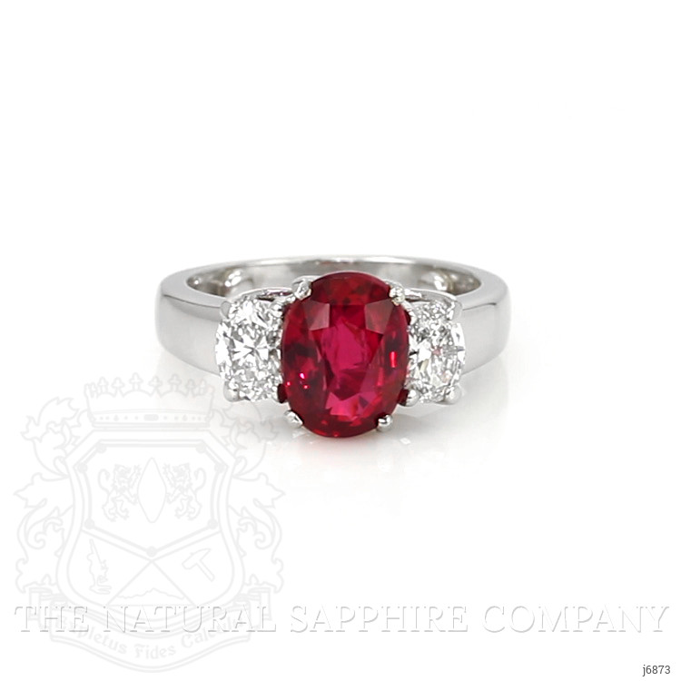 3.04 Ct. Ruby and Natural Diamond Three Stone Ring, Platinum 950
