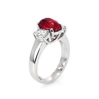 3.04 Ct. Ruby and Natural Diamond Three Stone Ring, Platinum 950 Image