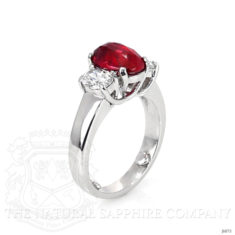 3.04 Ct. Ruby and Natural Diamond Three Stone Ring, Platinum 950