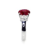 3.04 Ct. Ruby and Natural Diamond Three Stone Ring, Platinum 950 Image