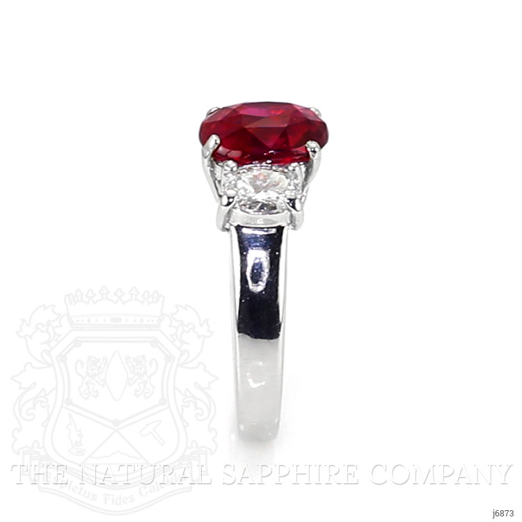 3.04 Ct. Ruby and Natural Diamond Three Stone Ring, Platinum 950