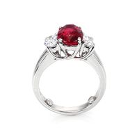 3.04 Ct. Ruby and Natural Diamond Three Stone Ring, Platinum 950 Image
