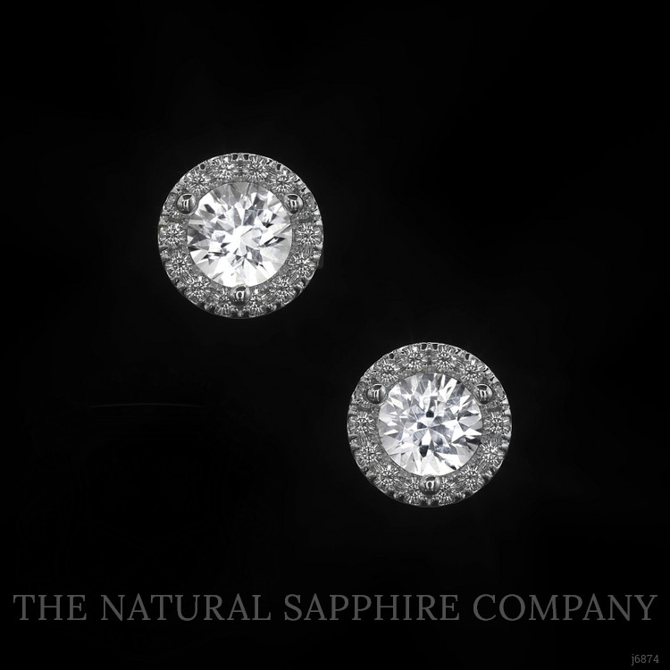 0.45 Ct.Tw. White Sapphire and Natural Diamond Pave Earrings, 18K White Gold